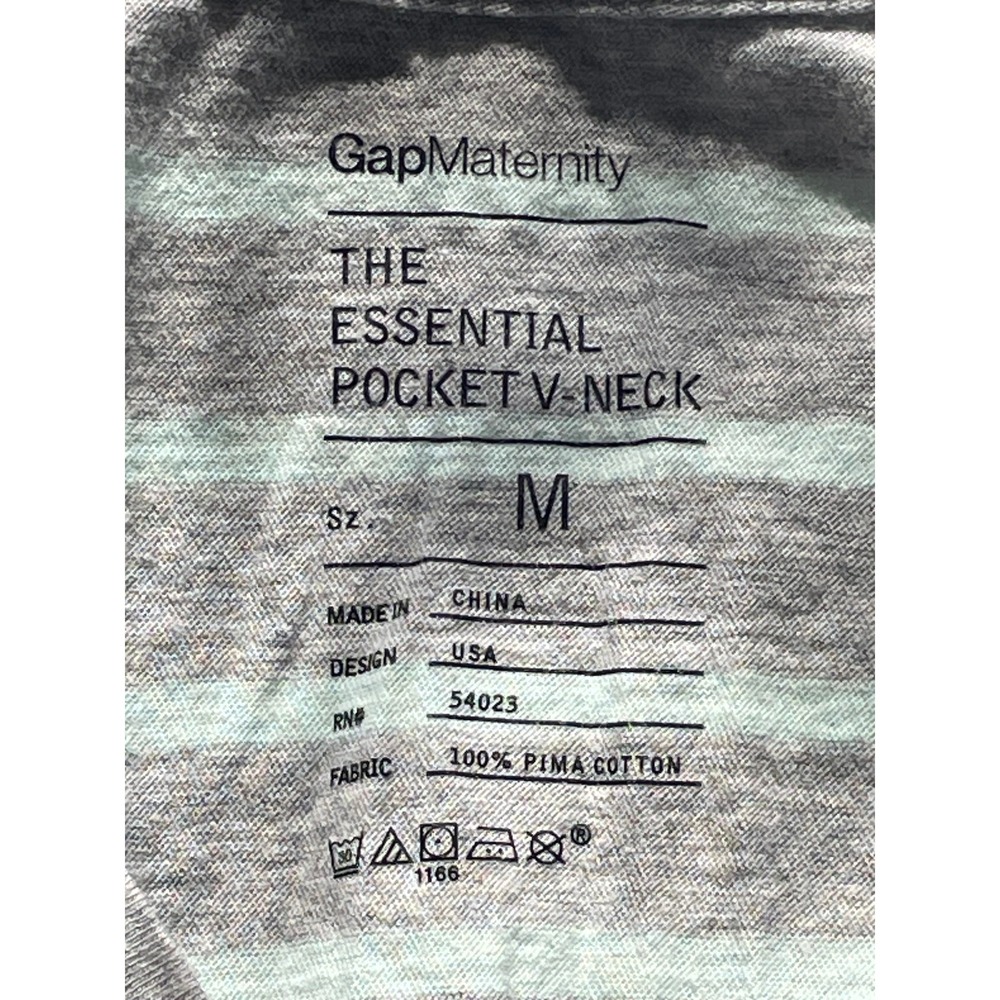 Gap Maternity Essential Pocket V Neck Striped T Sz M Gray Mint - Picture 4 of 8
